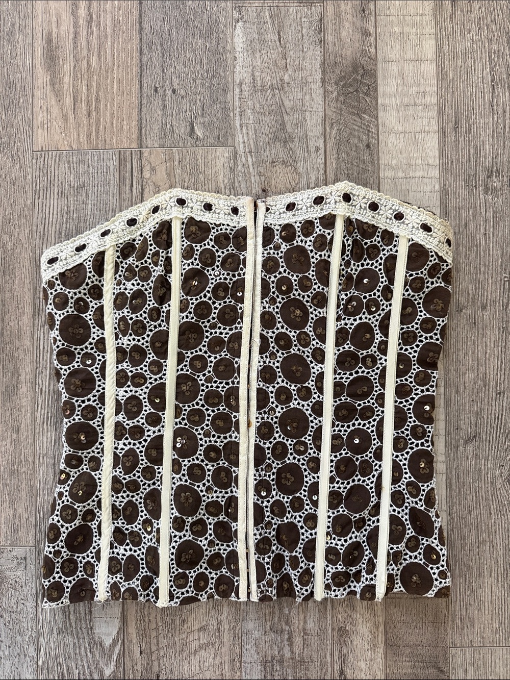 Bebe Brown and Cream Crochet Lace Corset Y2K Vintage